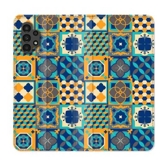 Housse Cuir Portefeuille pour Samsung Galaxy A13 4G Texture Carreau Ciment Orange