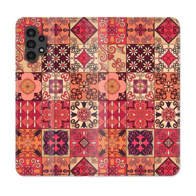 Housse Cuir Portefeuille pour Samsung Galaxy A13 4G Texture Carreau Ciment Rouge