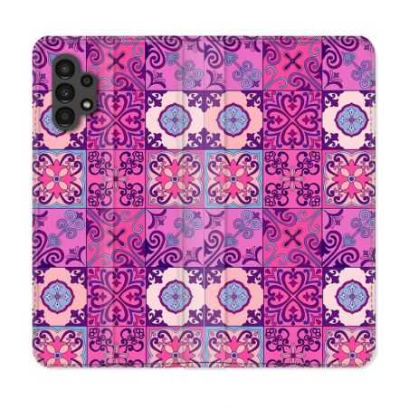 Housse Cuir Portefeuille pour Samsung Galaxy A13 4G Texture Carreau Ciment Violet