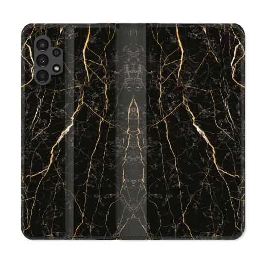 Housse Cuir Portefeuille pour Samsung Galaxy A13 4G Texture Marbre Noir