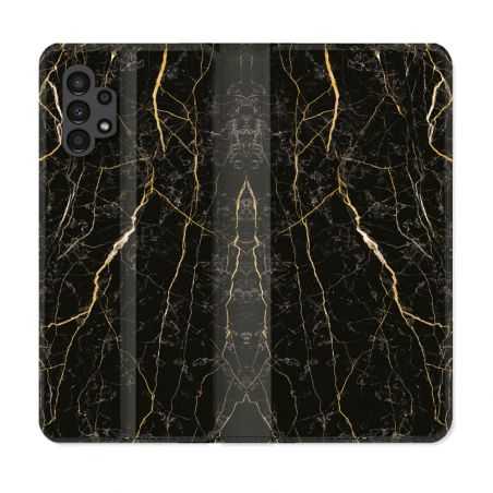 Housse Cuir Portefeuille pour Samsung Galaxy A13 4G Texture Marbre Noir
