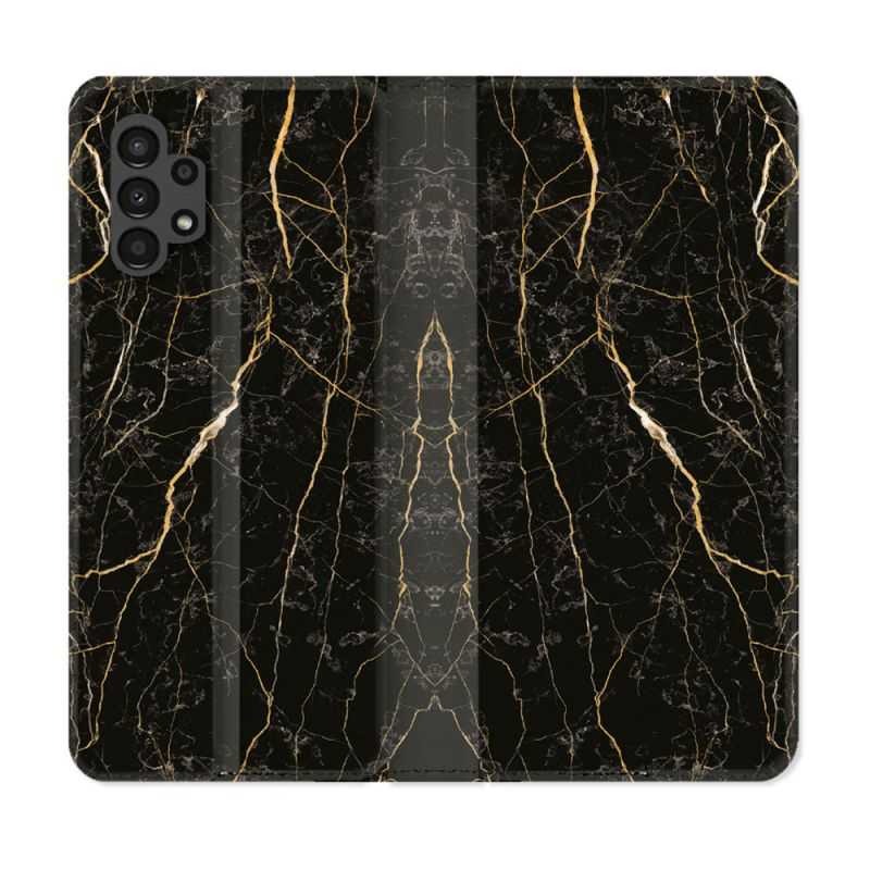 Housse Cuir Portefeuille pour Samsung Galaxy A13 4G Texture Marbre Noir