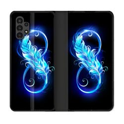 Housse Cuir Portefeuille pour Samsung Galaxy A13 4G Texture Plume Infini Bleu