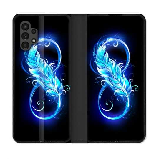 Housse Cuir Portefeuille pour Samsung Galaxy A13 4G Texture Plume Infini Bleu