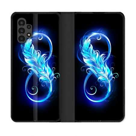 Housse Cuir Portefeuille pour Samsung Galaxy A13 4G Texture Plume Infini Bleu