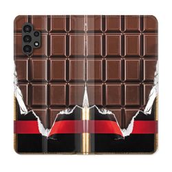 Housse Cuir Portefeuille pour Samsung Galaxy A13 4G Texture Trompe Oeil Chocolat