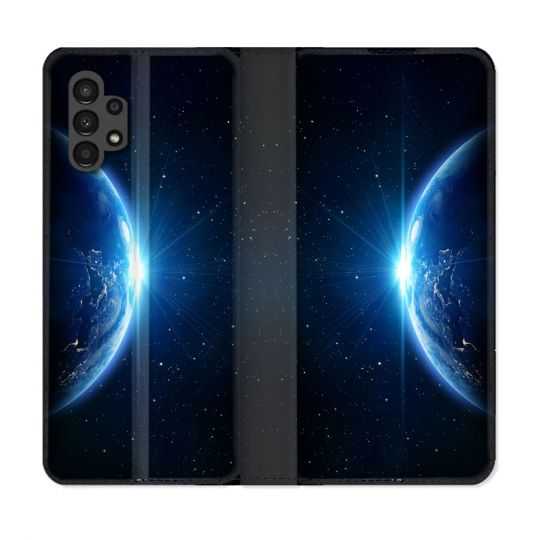 Housse Cuir Portefeuille pour Samsung Galaxy A13 4G Univers Planete Terre