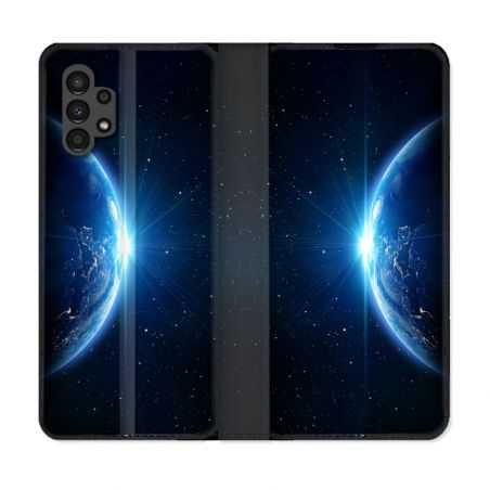 Housse Cuir Portefeuille pour Samsung Galaxy A13 4G Univers Planete Terre