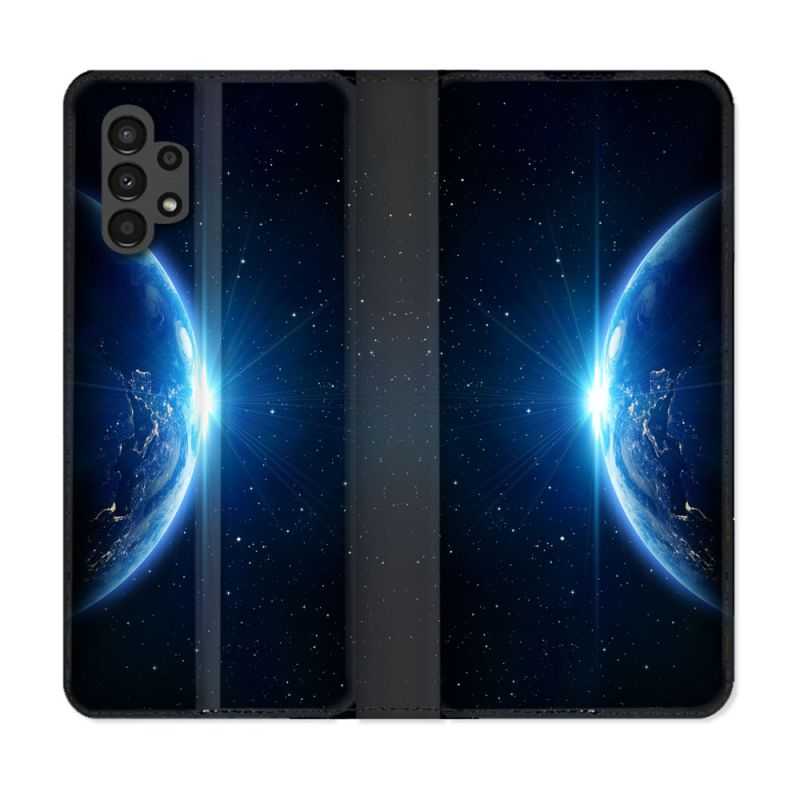 Housse Cuir Portefeuille pour Samsung Galaxy A13 4G Univers Planete Terre