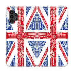 Housse Cuir Portefeuille pour Samsung Galaxy A13 4G Voyage Angleterre Blanc