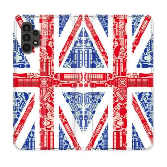 Housse Cuir Portefeuille pour Samsung Galaxy A13 4G Voyage Angleterre Blanc