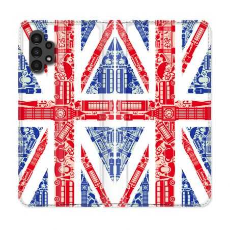 Housse Cuir Portefeuille pour Samsung Galaxy A13 4G Voyage Angleterre Blanc