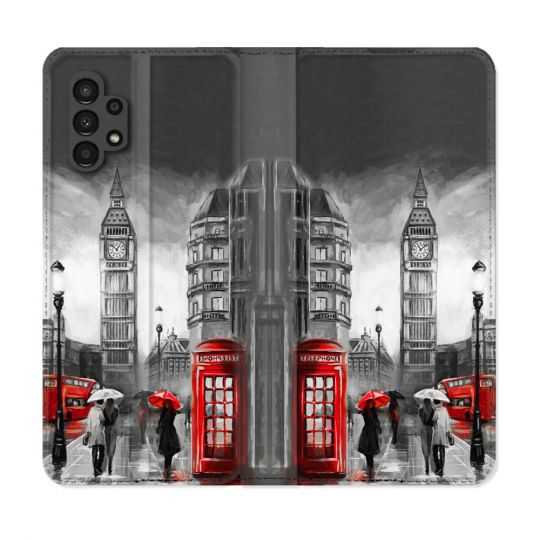 Housse Cuir Portefeuille pour Samsung Galaxy A13 4G Voyage Angleterre Londres Vintage
