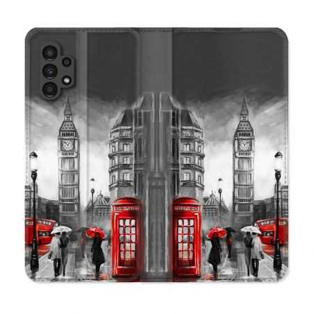 Housse Cuir Portefeuille pour Samsung Galaxy A13 4G Voyage Angleterre Londres Vintage