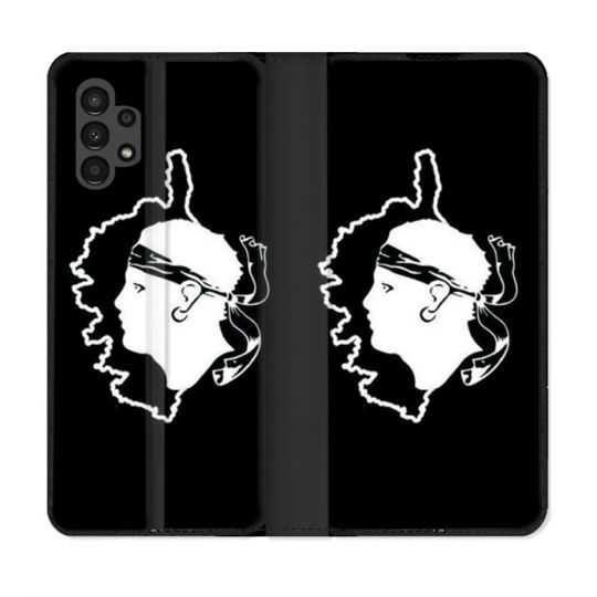 Housse Cuir Portefeuille pour Samsung Galaxy A13 4G Voyage Corse Noir