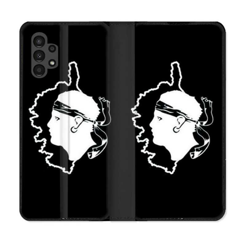 Housse Cuir Portefeuille pour Samsung Galaxy A13 4G Voyage Corse Noir