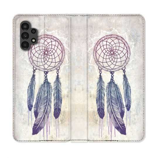 Housse Cuir Portefeuille pour Samsung Galaxy A13 4G Zen Attrape Reve Blanc