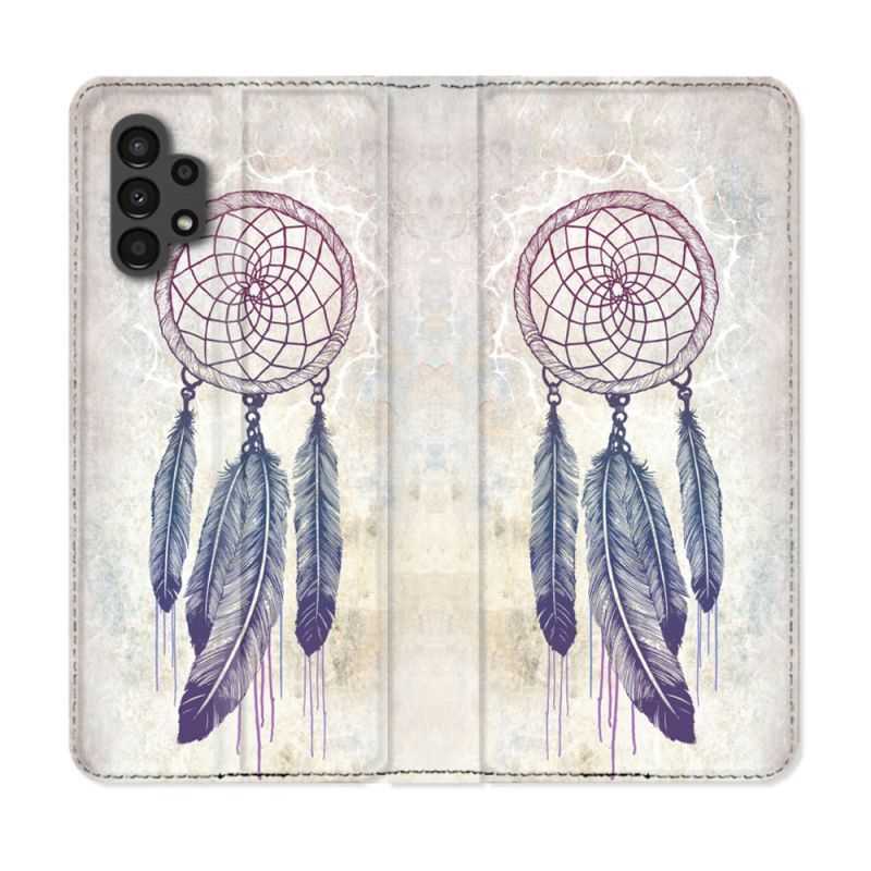 Housse Cuir Portefeuille pour Samsung Galaxy A13 4G Zen Attrape Reve Blanc