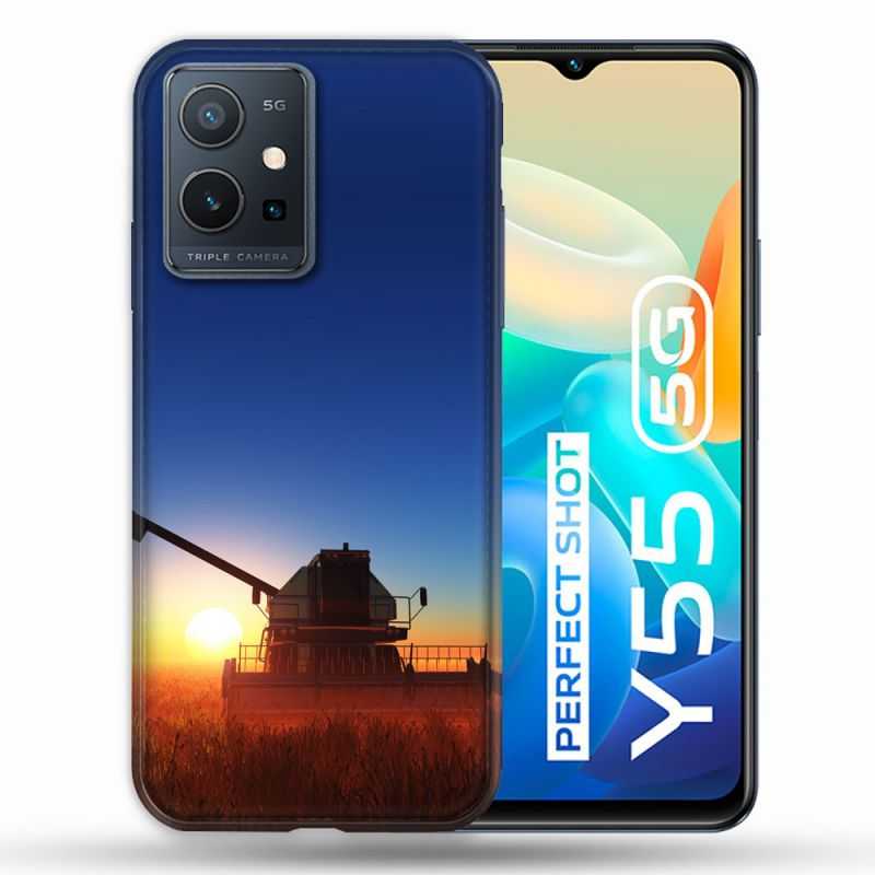 Coque Pour Vivo Y55 5G Agriculture Moissonneuse Soleil