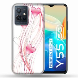 Coque Pour Vivo Y55 5G Amour Coeur Rose Montant sur Blanc