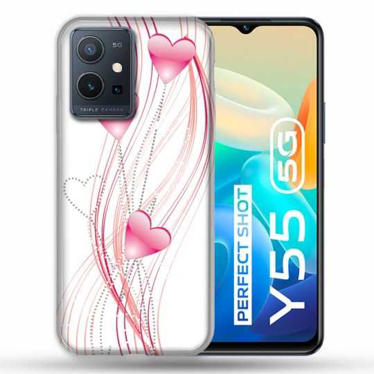 Coque Pour Vivo Y55 5G Amour Coeur Rose Montant sur Blanc
