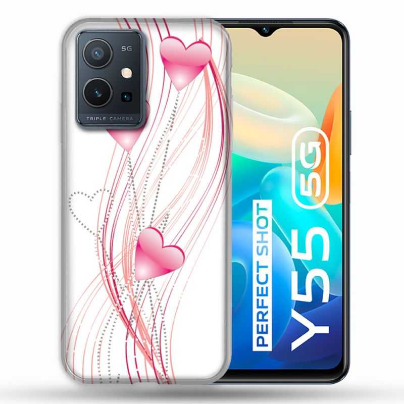 Coque Pour Vivo Y55 5G Amour Coeur Rose Montant sur Blanc