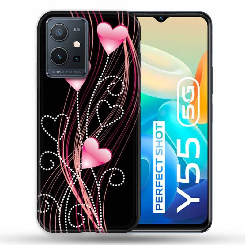 Coque Pour Vivo Y55 5G Amour Coeur Rose Montant sur Noir