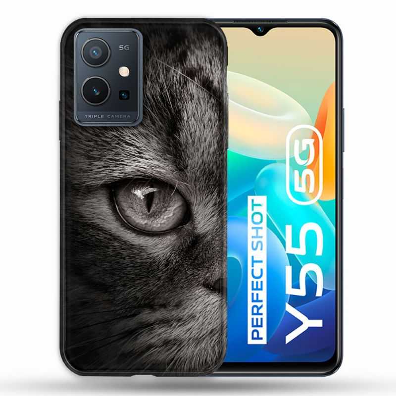 Coque Pour Vivo Y55 5G Animal Chat Gris