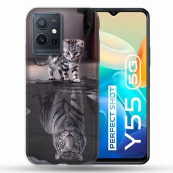 Coque Pour Vivo Y55 5G Animal Chat Reflet
