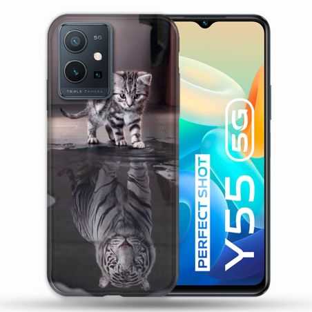 Coque Pour Vivo Y55 5G Animal Chat Reflet