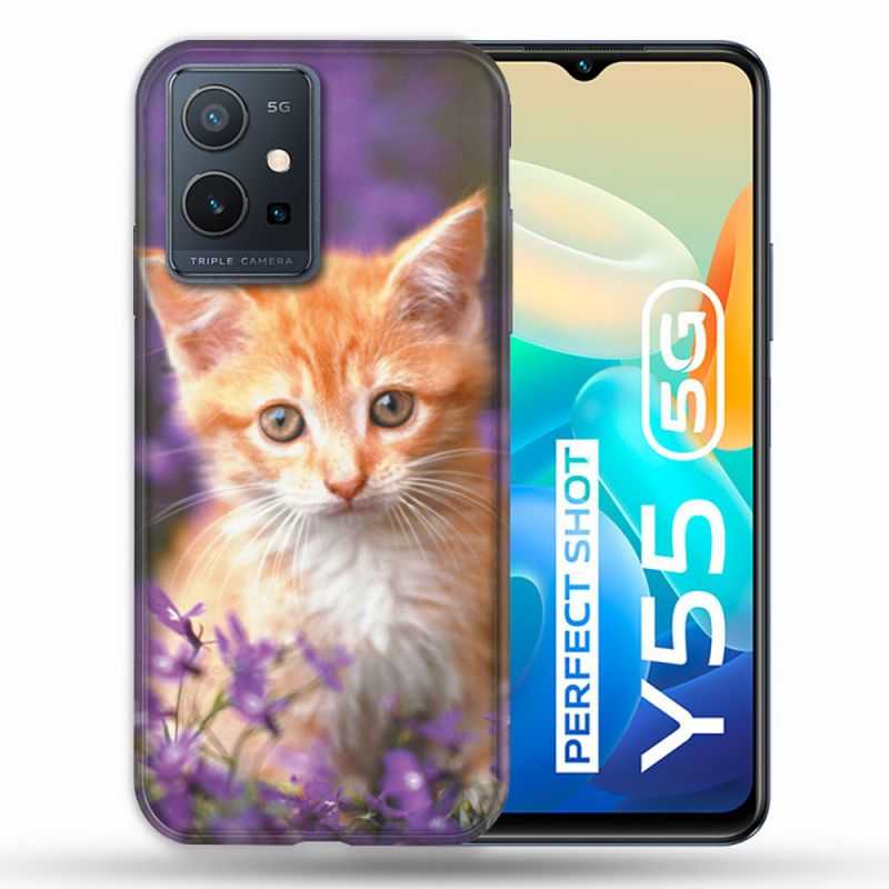 Coque Pour Vivo Y55 5G Animal Chat Violet