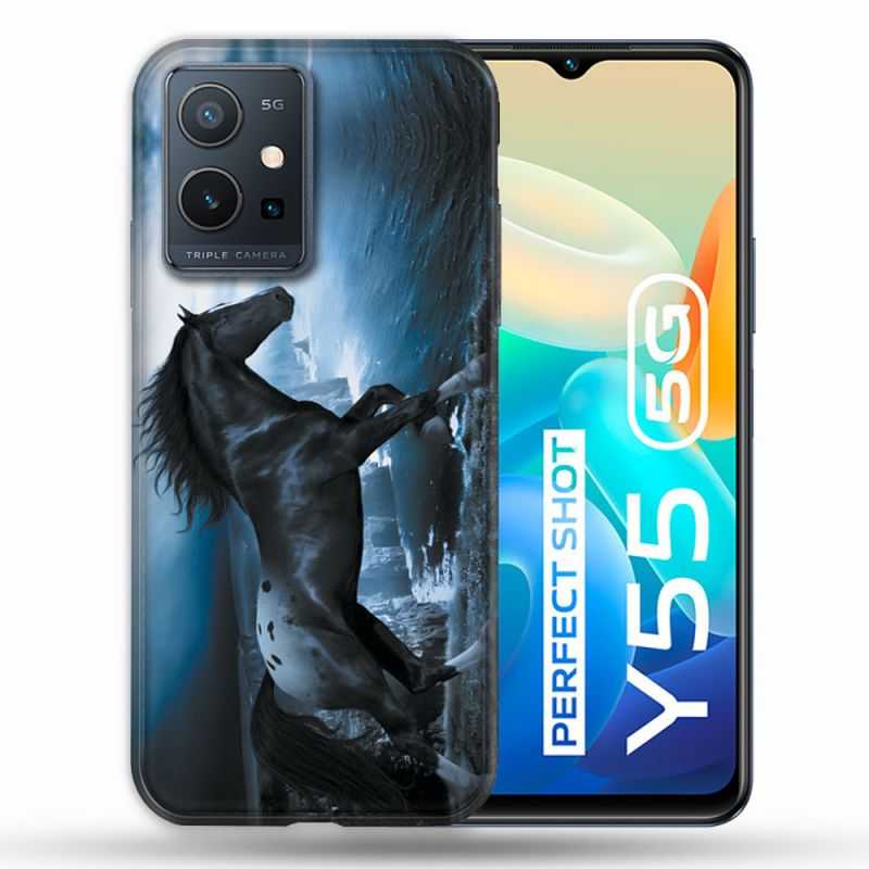 Coque Pour Vivo Y55 5G Animal Cheval Noir