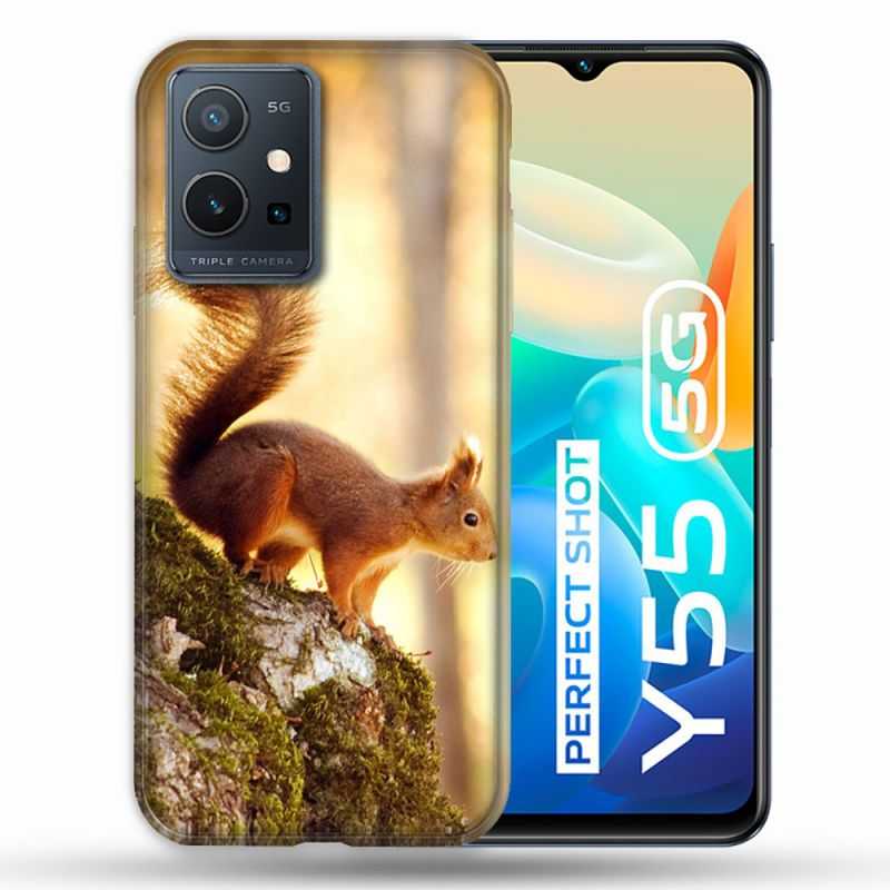 Coque Pour Vivo Y55 5G Animal Ecureuil Bois