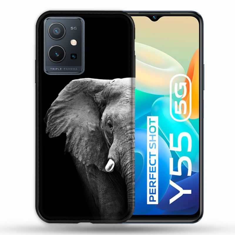 Coque Pour Vivo Y55 5G Animal Elephant Noir