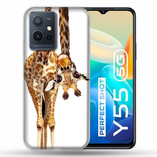 Coque Pour Vivo Y55 5G Animal Girafe Blanche