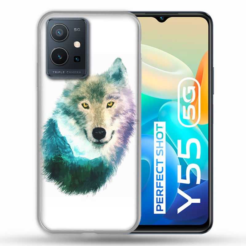 Coque Pour Vivo Y55 5G Animal Loup Montagne
