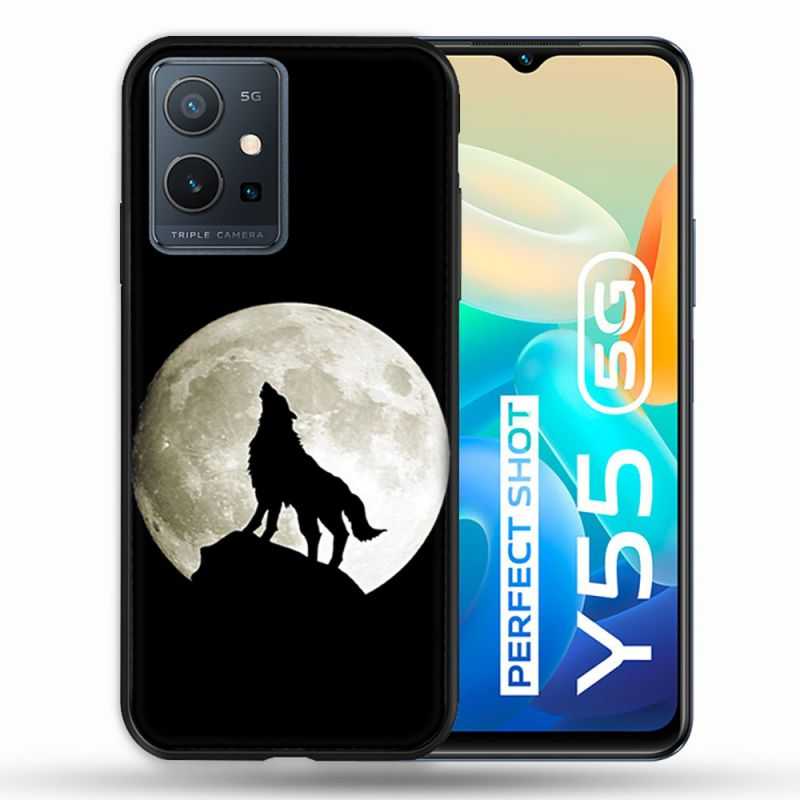 Coque Pour Vivo Y55 5G Animal Loup Noir