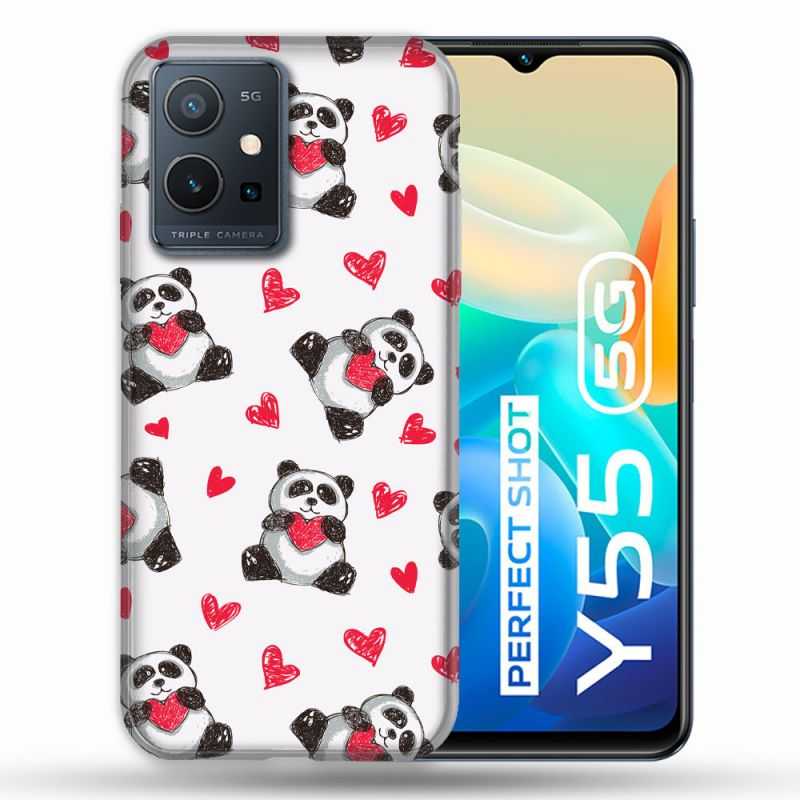 Coque Pour Vivo Y55 5G Animal Panda Cœur
