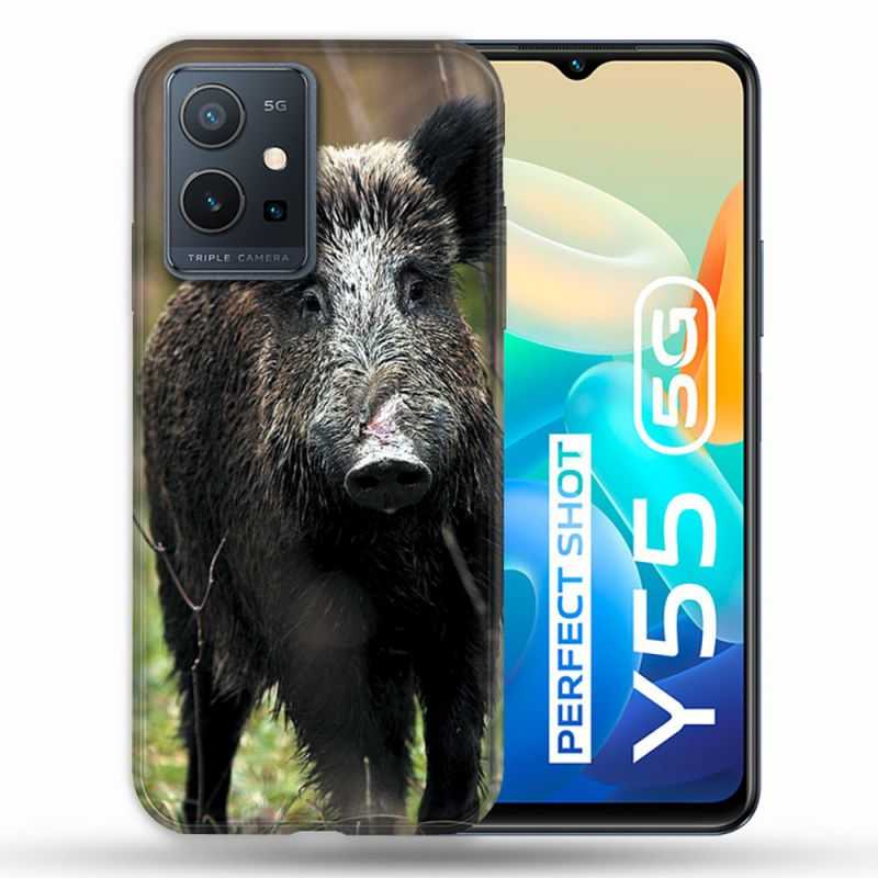 Coque Pour Vivo Y55 5G Chasse Sanglier bois