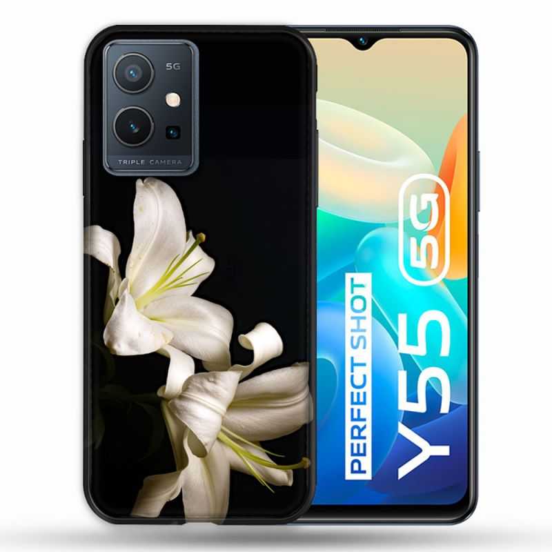 Coque Pour Vivo Y55 5G Fleur Lys Noir