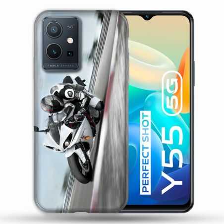 Coque Pour Vivo Y55 5G Moto Course GP Blanche