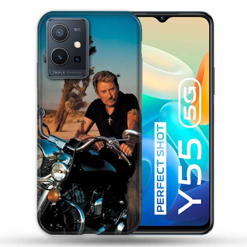 Coque Pour Vivo Y55 5G Musique Johnny Hallyday Moto