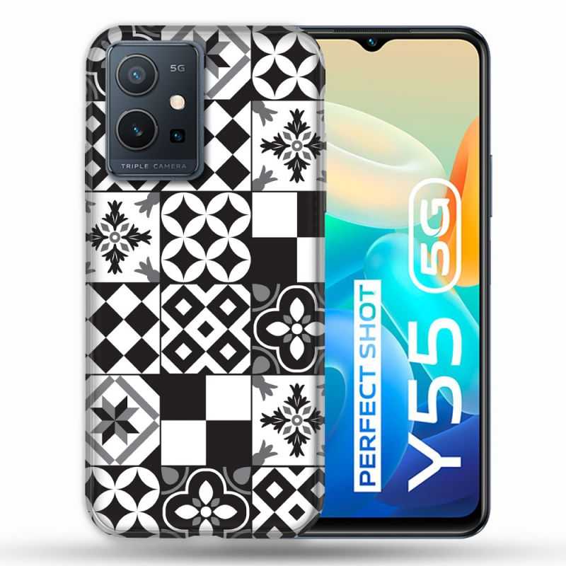 Coque Pour Vivo Y55 5G Texture Carreau Ciment Noir