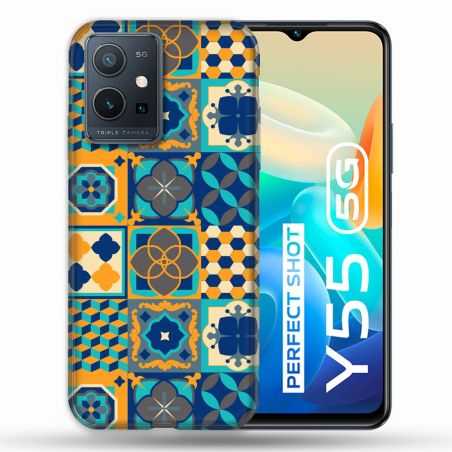 Coque Pour Vivo Y55 5G Texture Carreau Ciment Orange