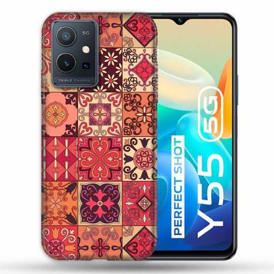 Coque Pour Vivo Y55 5G Texture Carreau Ciment Rouge