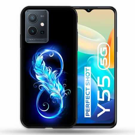 Coque Pour Vivo Y55 5G Texture Plume Infini Bleu