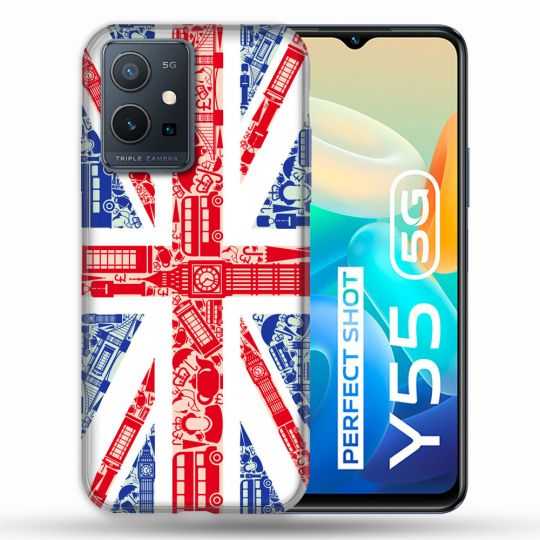Coque Pour Vivo Y55 5G Voyage Angleterre Blanc