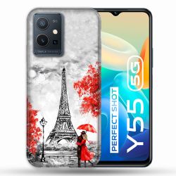 Coque Pour Vivo Y55 5G Voyage France Paris Rouge