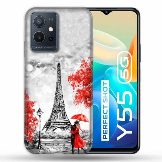 Coque Pour Vivo Y55 5G Voyage France Paris Rouge