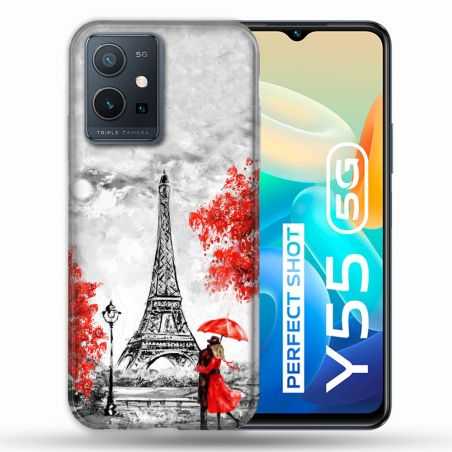 Coque Pour Vivo Y55 5G Voyage France Paris Rouge